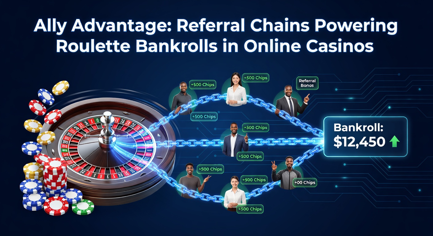 Illustration of interconnected referral networks boosting player bankrolls in vibrant online casino environments