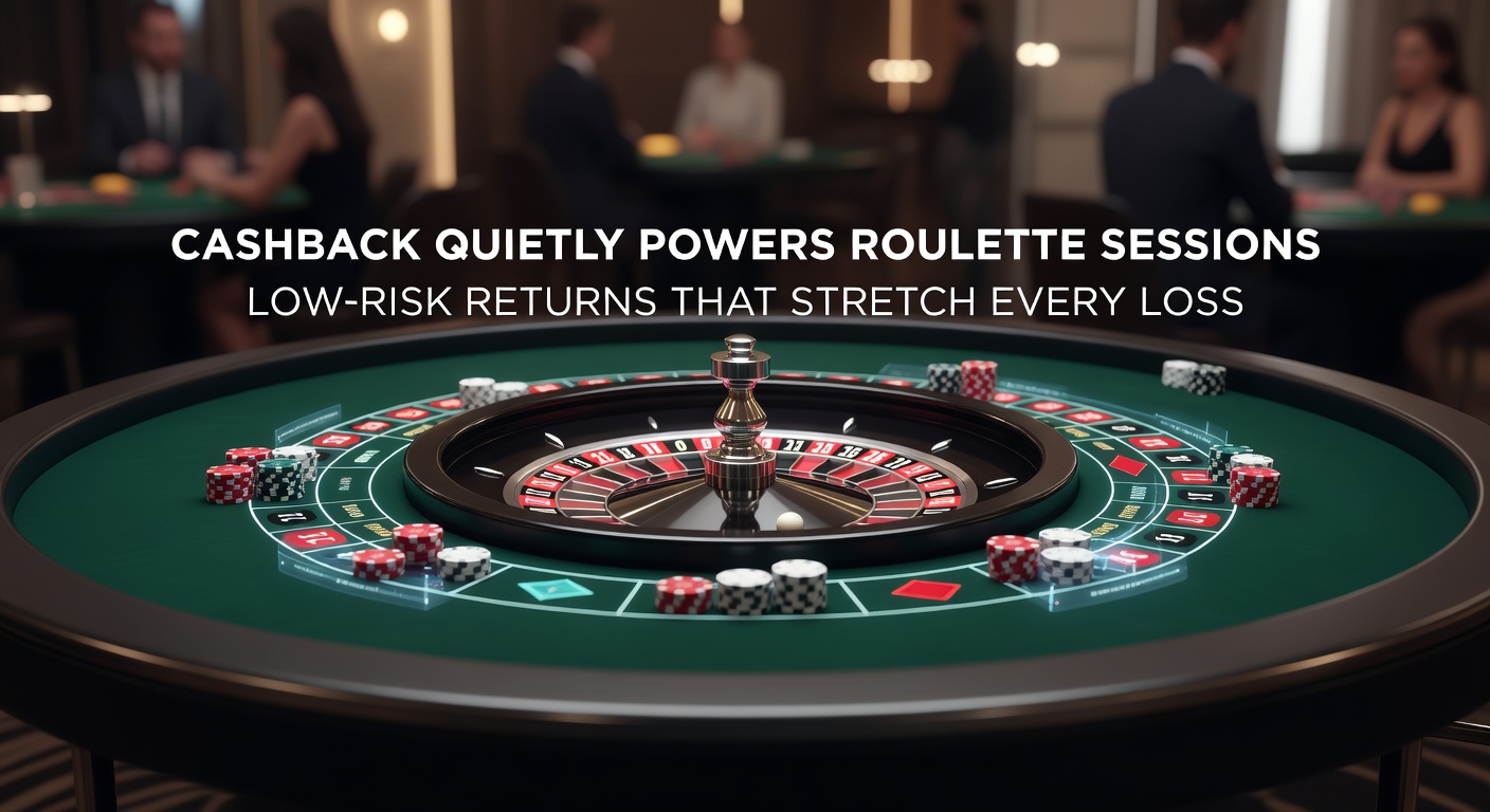 Roulette wheel spinning with cashback icons overlayed, illustrating rebates on losses
