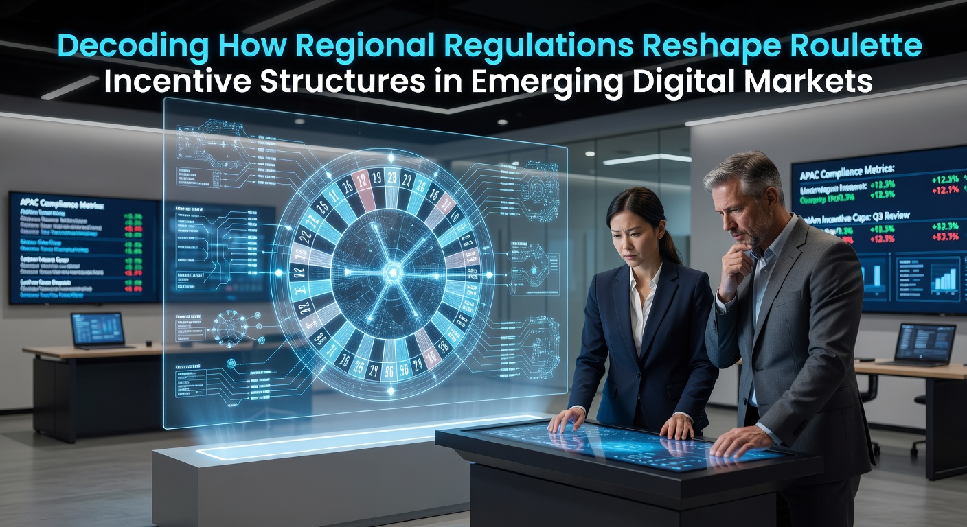 Roulette wheel with regulatory symbols overlay in emerging digital markets