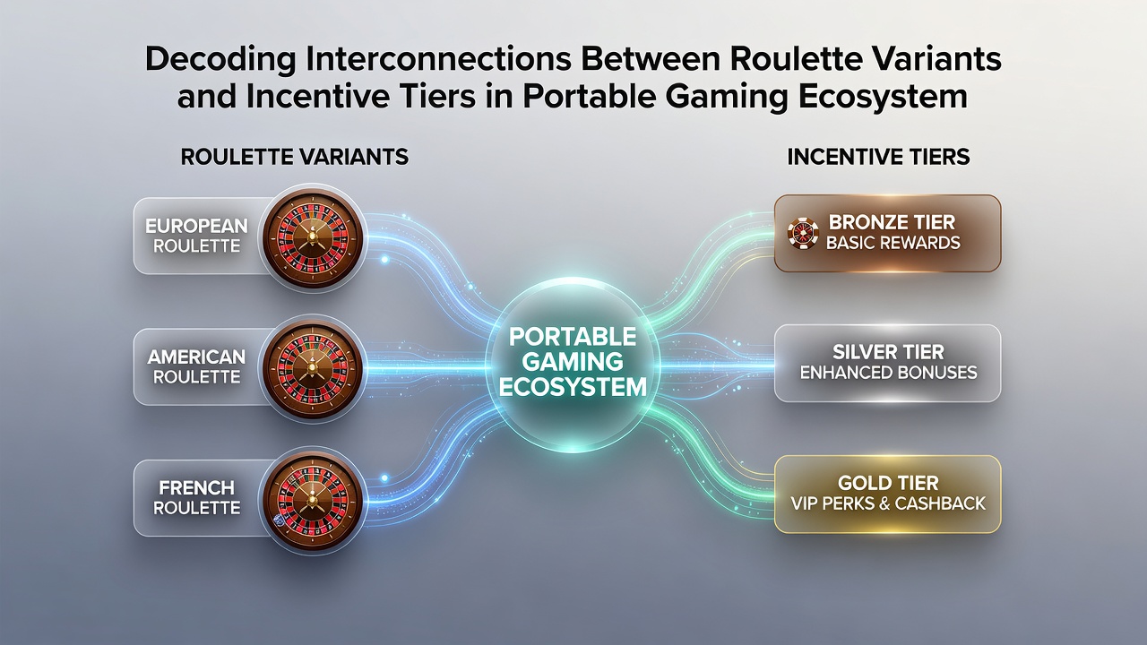 Chart displaying interconnections between roulette wheel types, house edges, and mobile bonus tier requirements