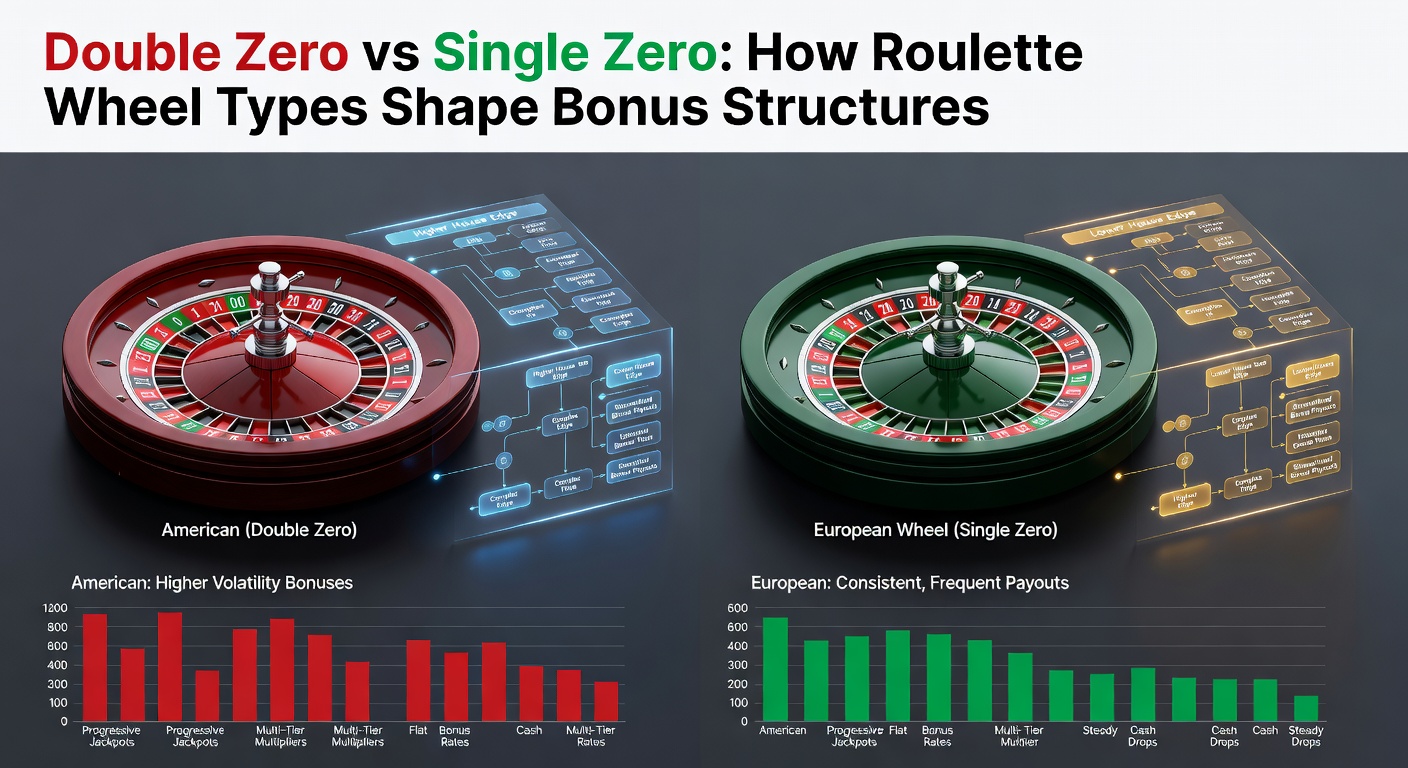 Comparison of American double-zero roulette wheel and European single-zero wheel layouts side by side, highlighting pocket differences
