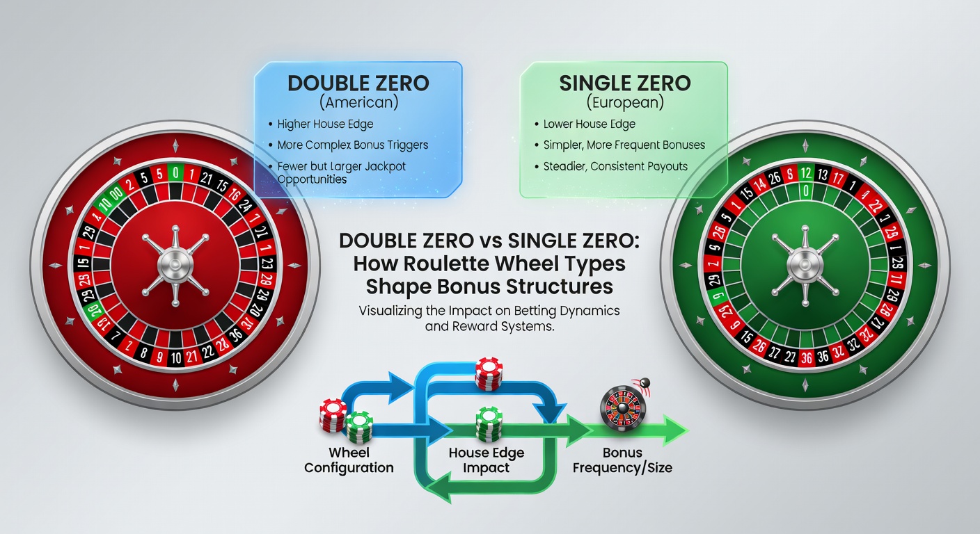 Infographic detailing house edge comparisons and sample bonus wagering requirements for single-zero versus double-zero roulette games