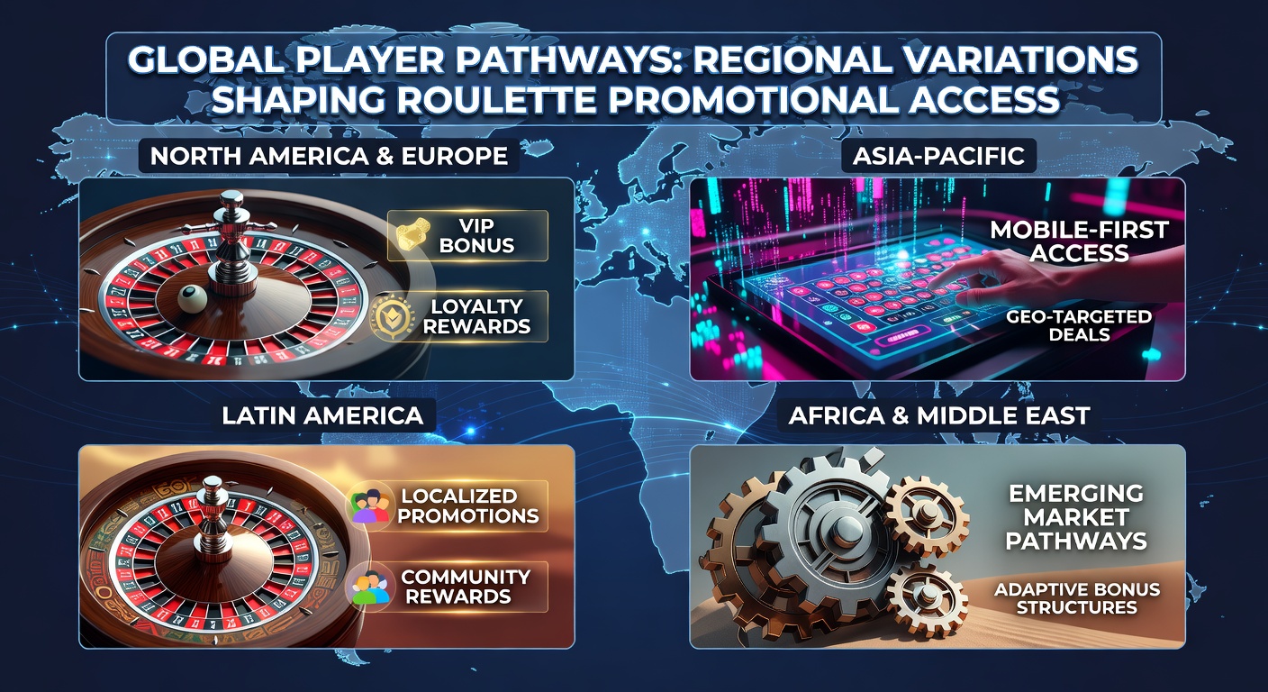 Global map highlighting regional roulette promotion pathways across Europe, North America, and Asia