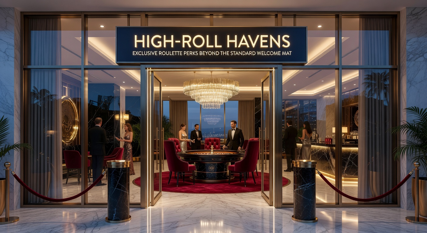 VIP host discussing perks with a high-roller near a glowing roulette wheel in an opulent casino setting