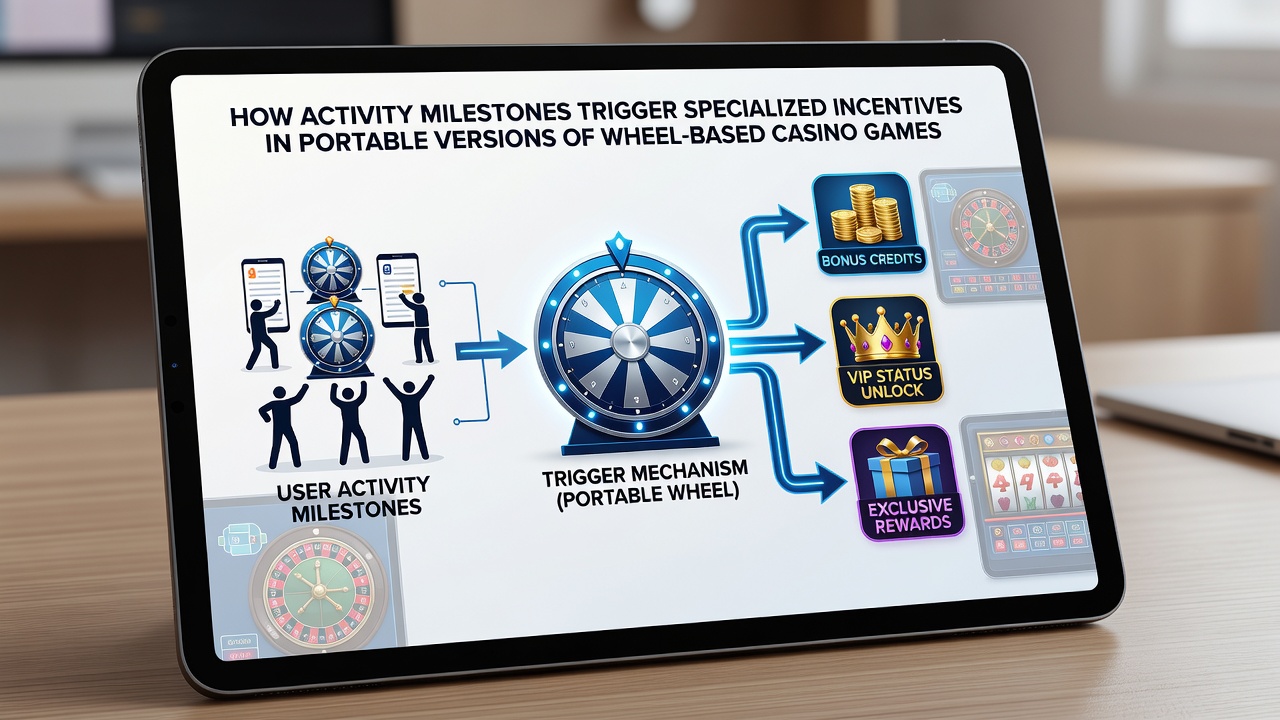 Illustration of activity milestone progression in a mobile wheel game with incentive icons