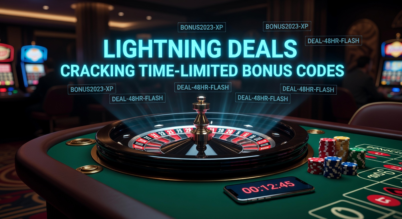 Dynamic graphic of a lightning bolt illuminating a spinning roulette wheel surrounded by glowing bonus code timers
