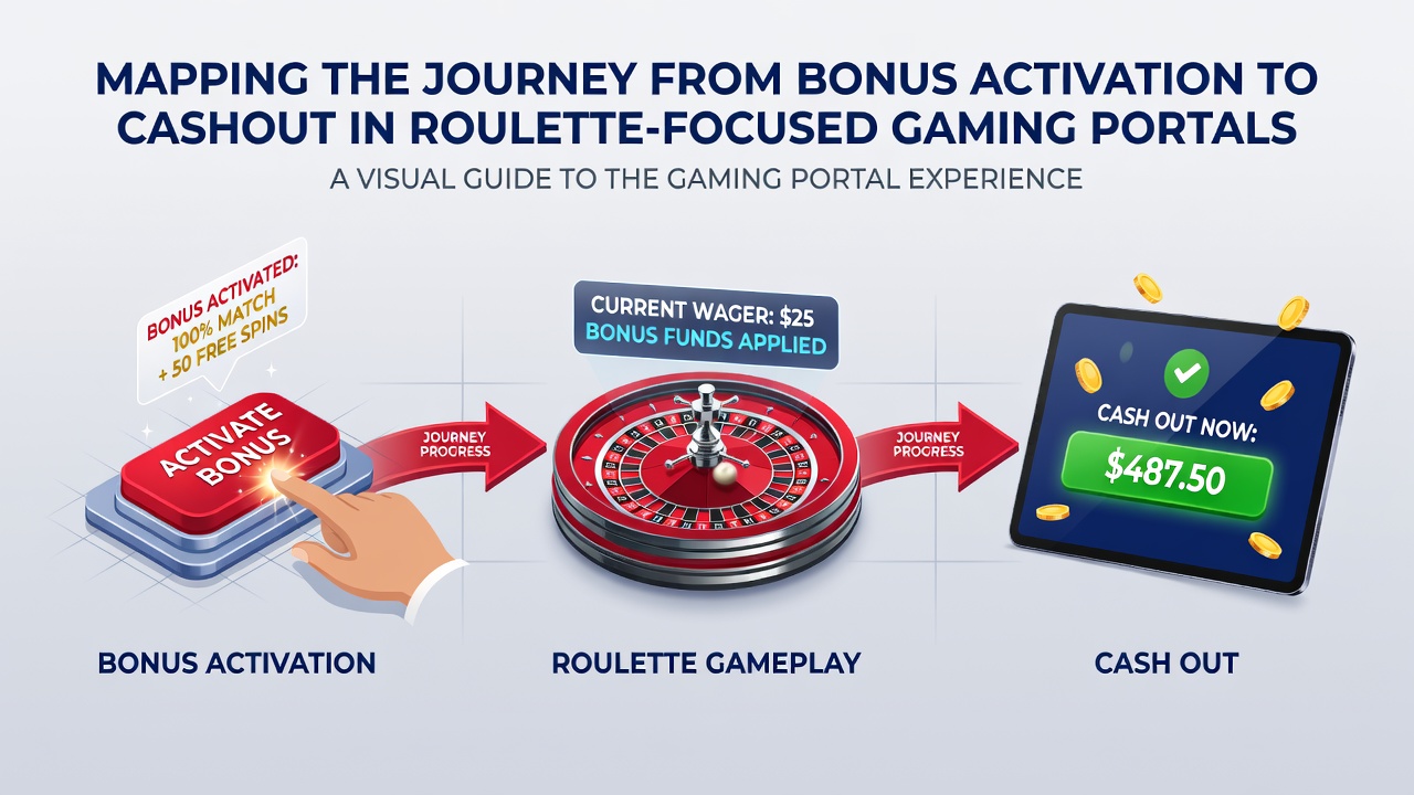 Screenshot of a roulette gaming portal dashboard displaying bonus balance, wagering progress meter, and cashout eligibility status