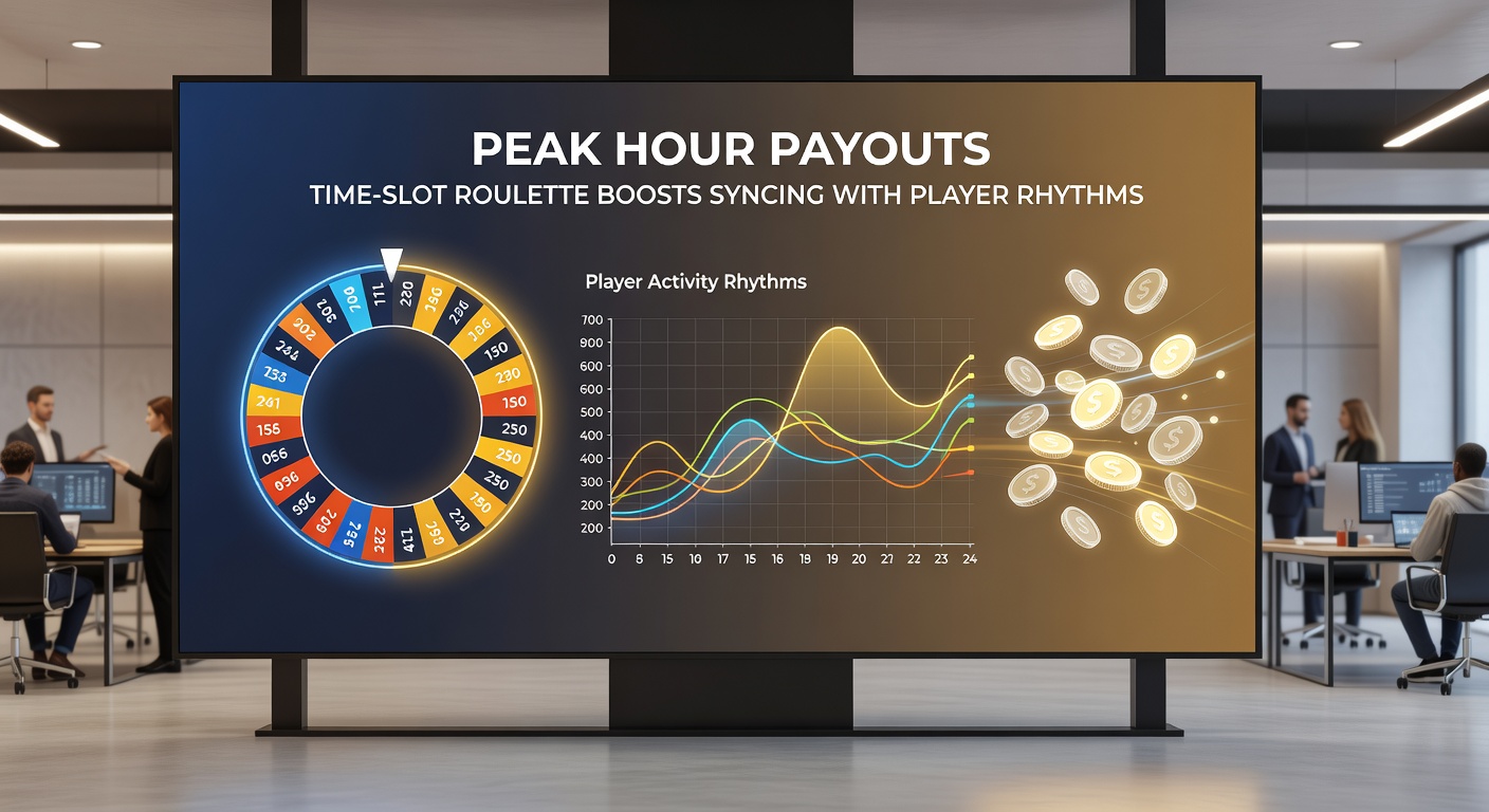 Digital dashboard showing peak hour analytics for roulette player traffic, graphs spiking during evenings with overlaid payout boost icons