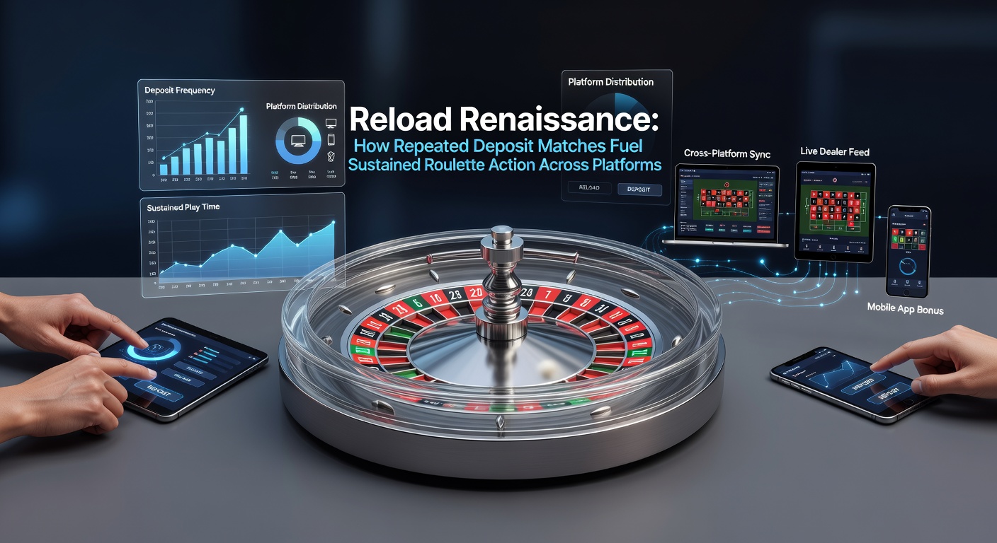 Dynamic screenshot of a casino dashboard highlighting a 50% reload bonus active for roulette tables, with deposit prompts and wagering trackers visible