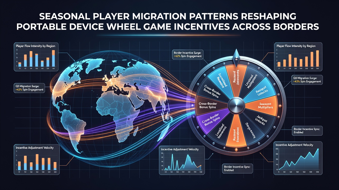 Illustration of mobile devices displaying wheel game interfaces with seasonal bonus overlays