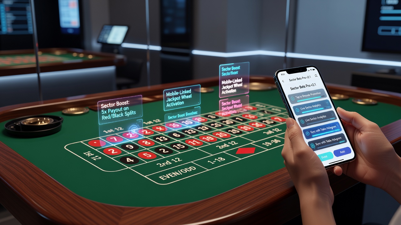Close-up of mobile roulette wheel with sector bet highlights and bonus progress tracker