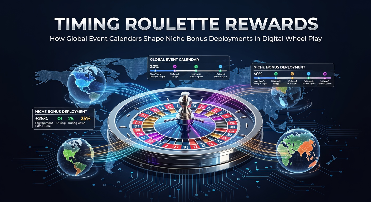 Global event calendar overlaid with roulette wheel and bonus icons showing timed deployments